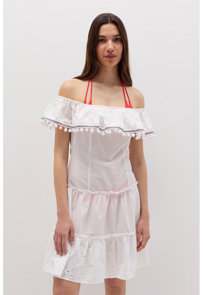 OVS Rochie de plaja cu decolteu pe umeri - Alb optic