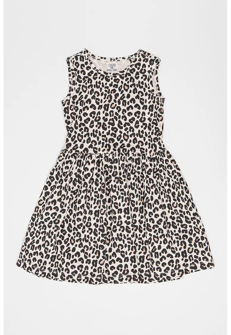 OVS Rochie evazata fara maneci cu animal print - Negru/Maro deschis/Bej deschis