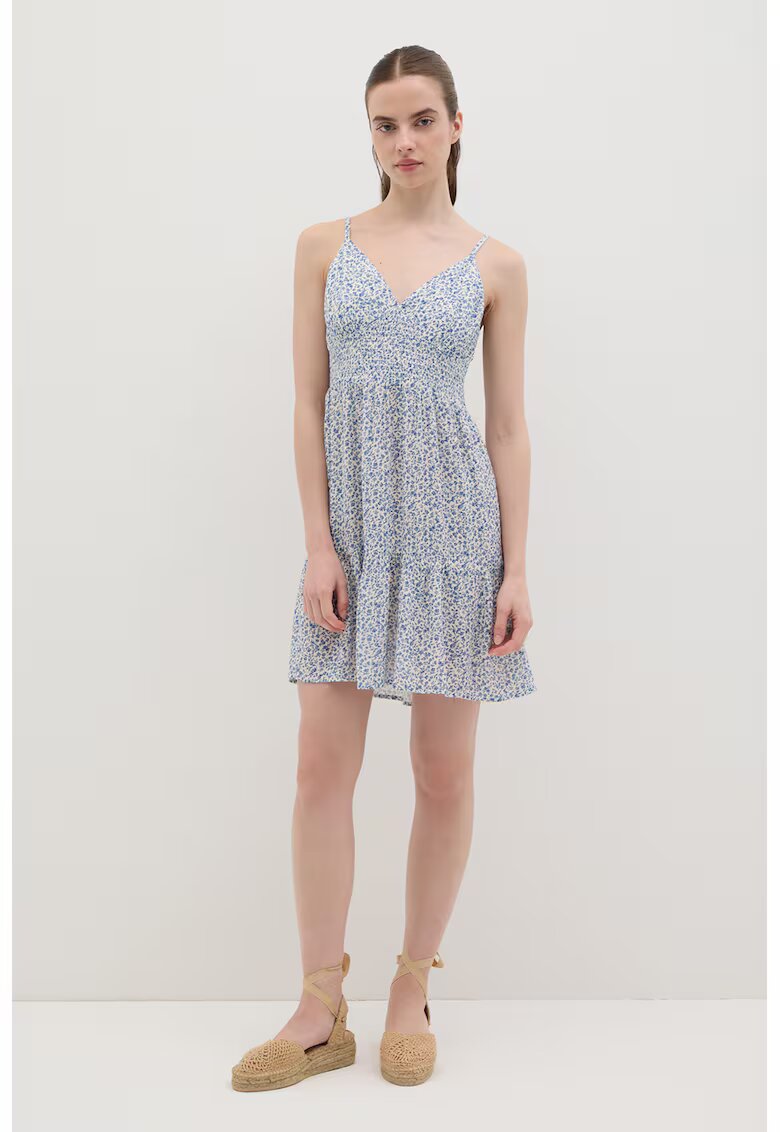 OVS Rochie mini cu decolteu in V si model floral - Alb/Albastru deschis