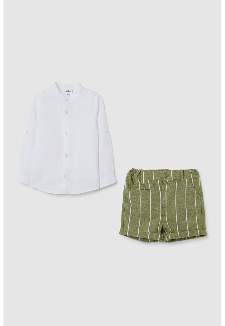 OVS Set de camasa din amestec de in si pantaloni scurti - Verde masliniu/Alb optic