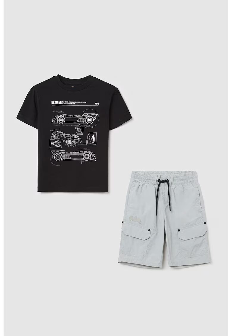 OVS Set de pantaloni scurti cargo si tricou - 2 piese - Negru/Gri cenusiu