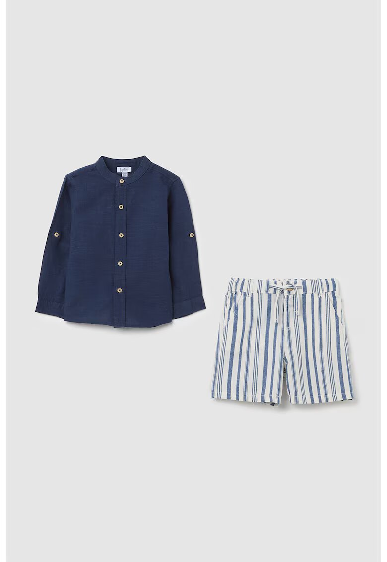 OVS Set de pantaloni scurti si camasa din bumbac si in - Alb/Bleumarin