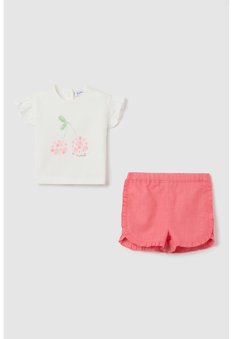 OVS Set de pantaloni scurti si tricou din amestec de in - 2 piese - Roz deschis/Alb murdar