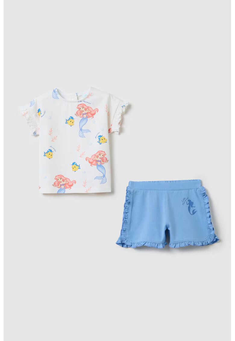 OVS Set de pantaloni scurti si tricou The Little Mermaid - Alb/Coral/Albastru