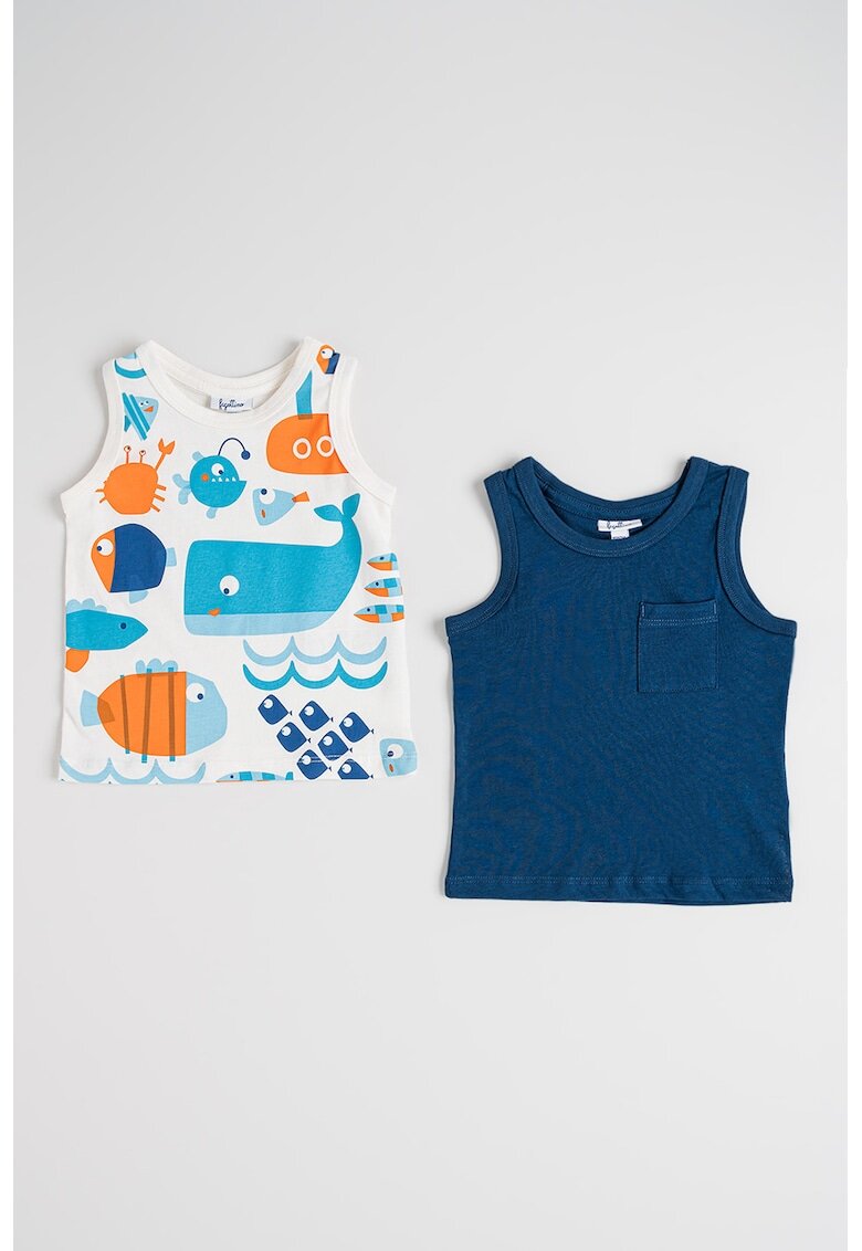 OVS Set de top-uri - 2 piese - Alb/Portocaliu mandarina/Albastru