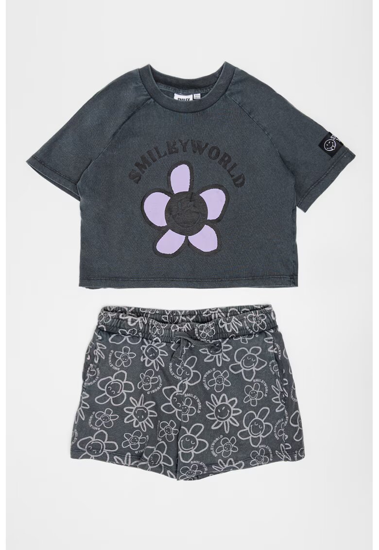 OVS Set de tricou de bumbac si pantaloni scurti - 2 piese - Lila/Gri antracit