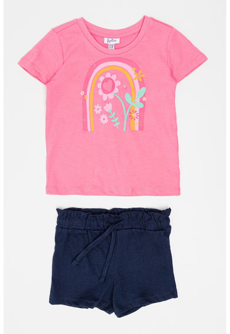 OVS Set de tricou de bumbac si pantaloni scurti - 2 piese - Roz deschis/Bleumarin