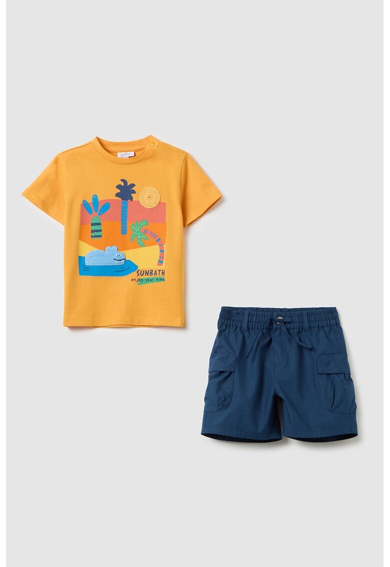 OVS Set de tricou si pantaloni scurti cargo - Verde/Galben sofran/Bleumarin