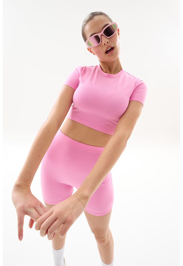 OVS Tricou crop cu decolteu la baza gatului - Roz