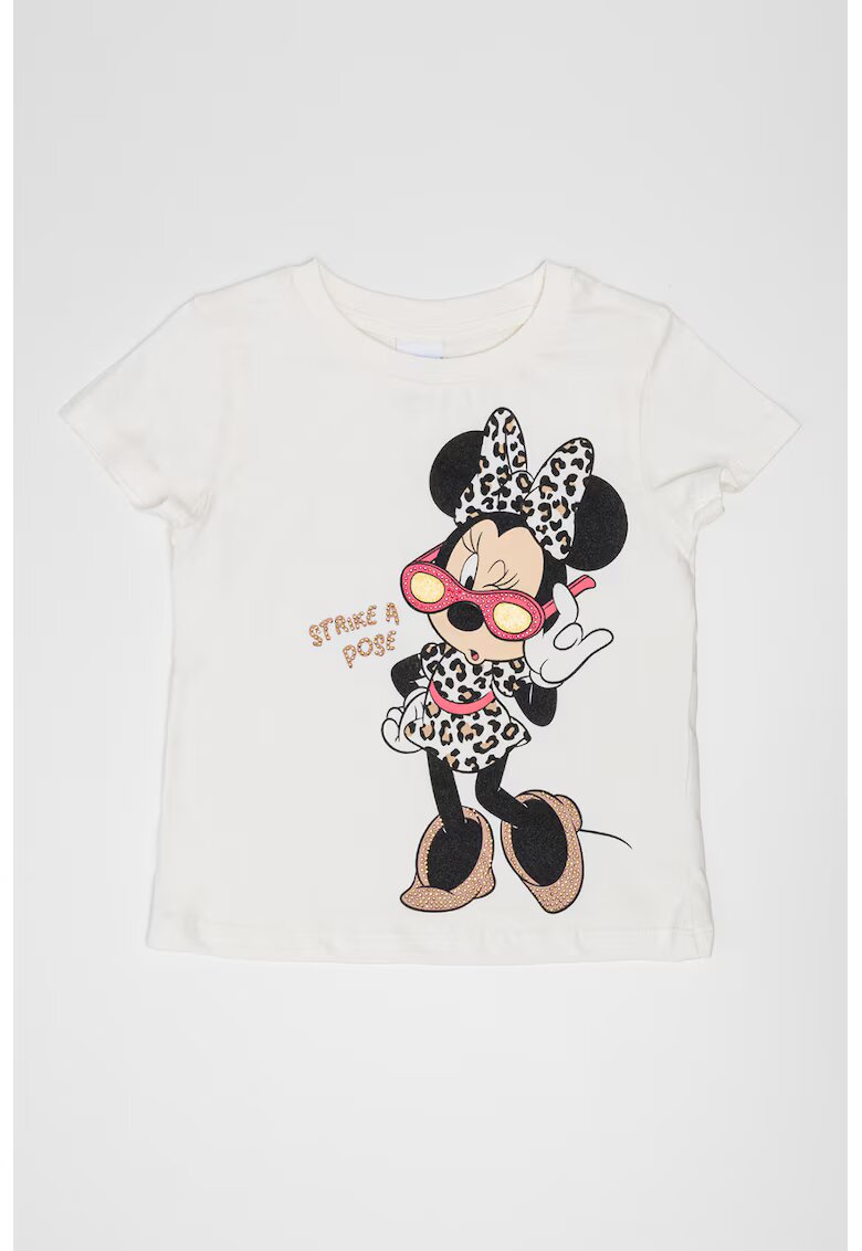 OVS Tricou cu decolteu la baza gatului Minnie Mouse - Alb fildes/Negru