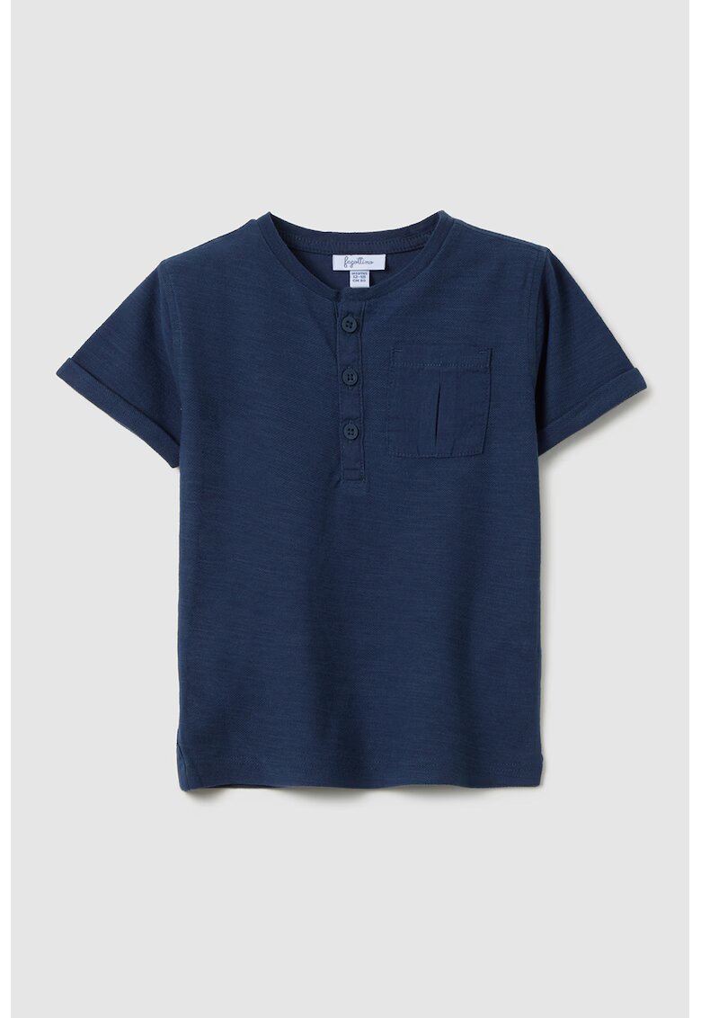 OVS Tricou cu fenta cu nasturi si buzunar pe piept - Bleumarin