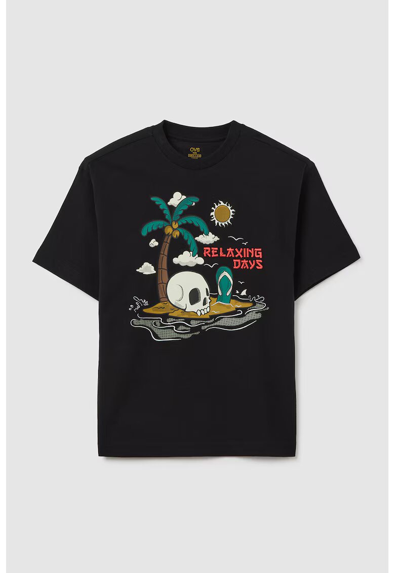 OVS Tricou cu imprimeu grafic frontal - Negru