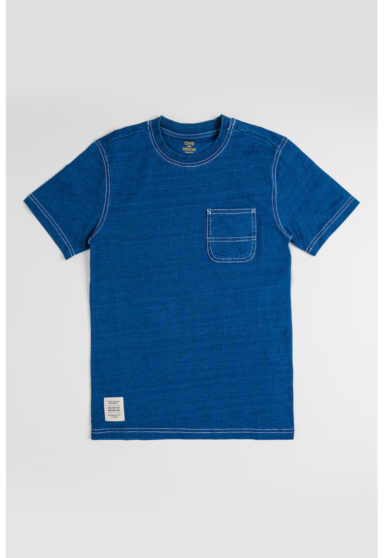 OVS Tricou de bumbac cu buzunar pe piept - Albastru royal