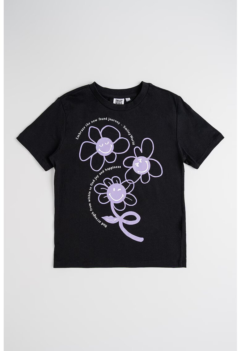OVS Tricou de bumbac cu imprimeu - Negru/Lila
