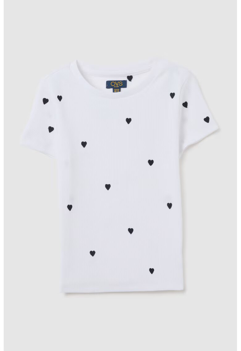 OVS Tricou din amestec de bumbac cu imprimeu si decolteu rotund - Negru/Alb optic