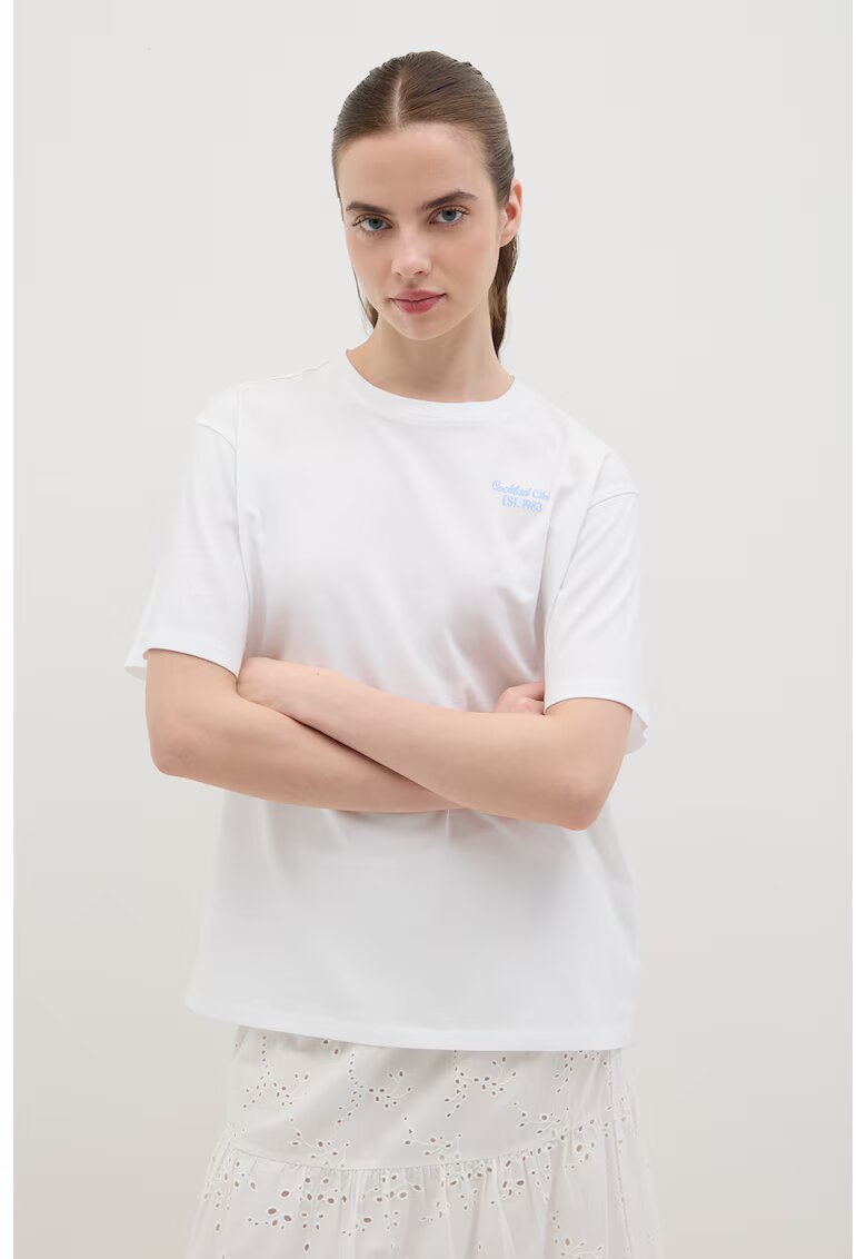 OVS Tricou din bumbac cu imprimeu text pe partea din spate - Alb/Albastru deschis