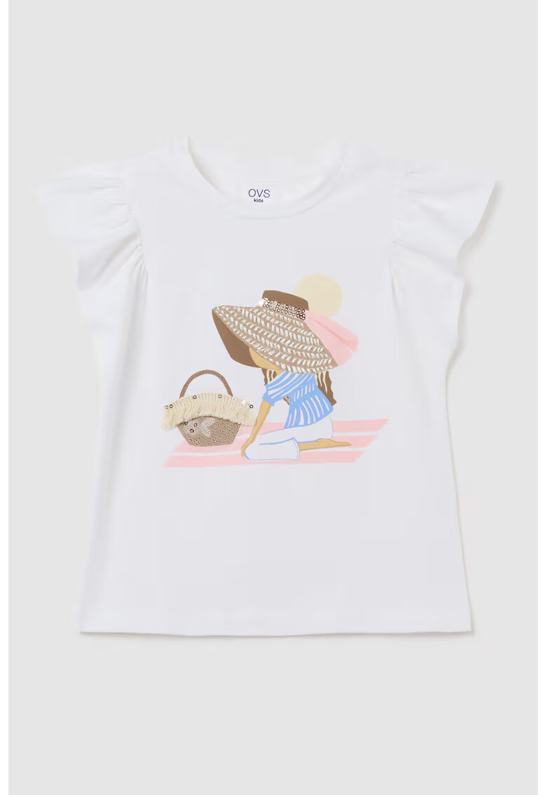 OVS Tricou fara maneci cu volane - Roz somon/Maro camel