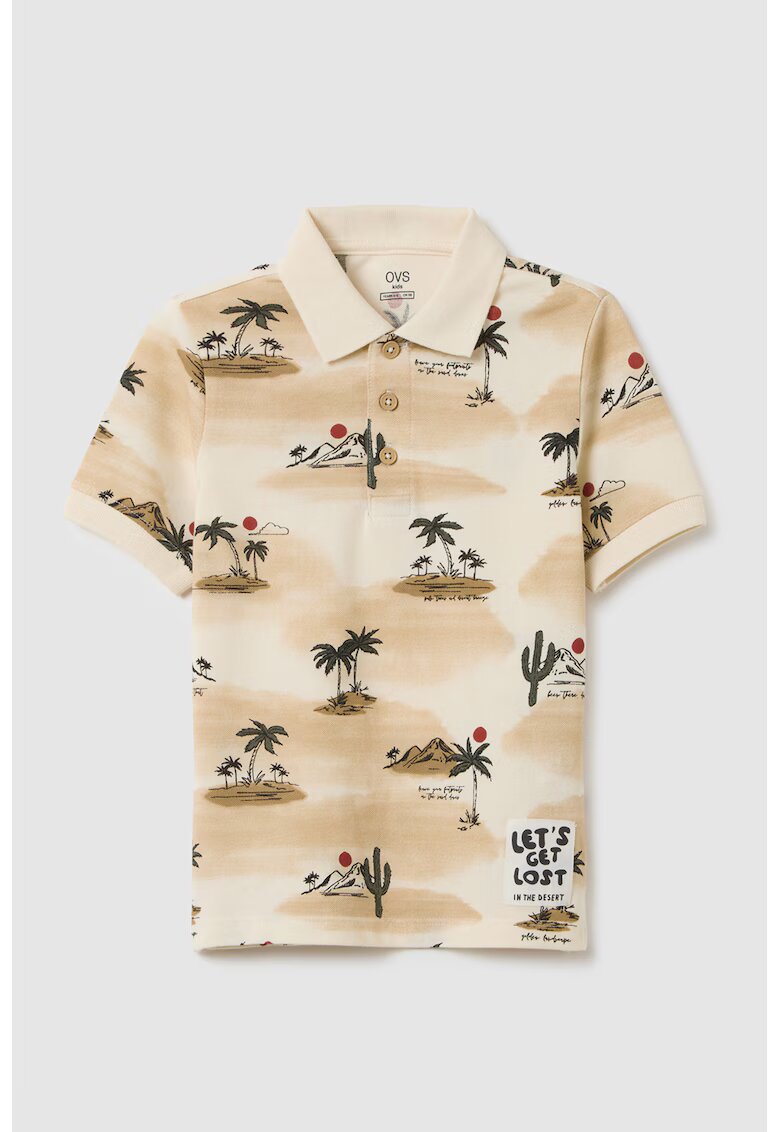 OVS Tricou polo cu model - Maro taupe/Crem
