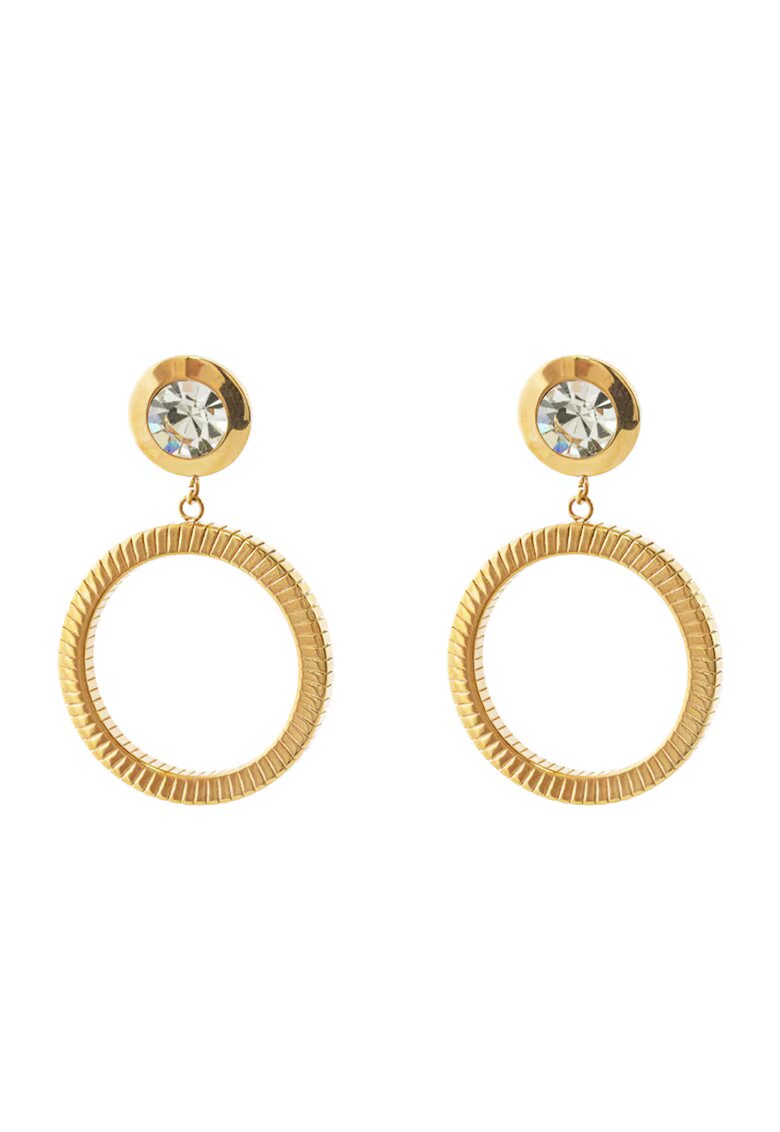 OXETTE Cercei din otel inoxidabil placati cu aur de 18K si decorati cu zirconia - Auriu