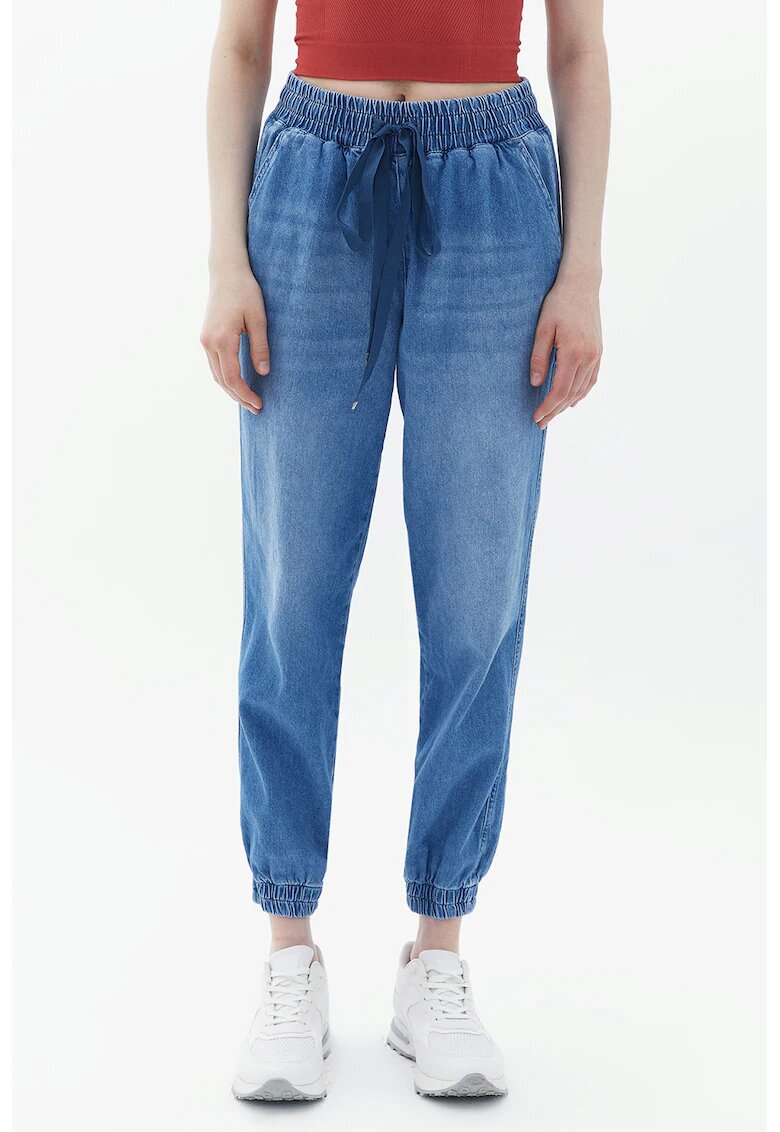 OXXO Blugi crop de bumbac cu snur - Albastru