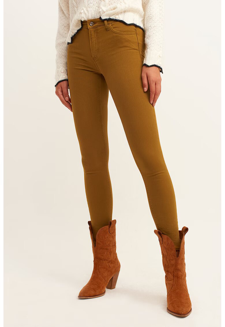 OXXO Blugi crop skinny cu talie medie - Caramel