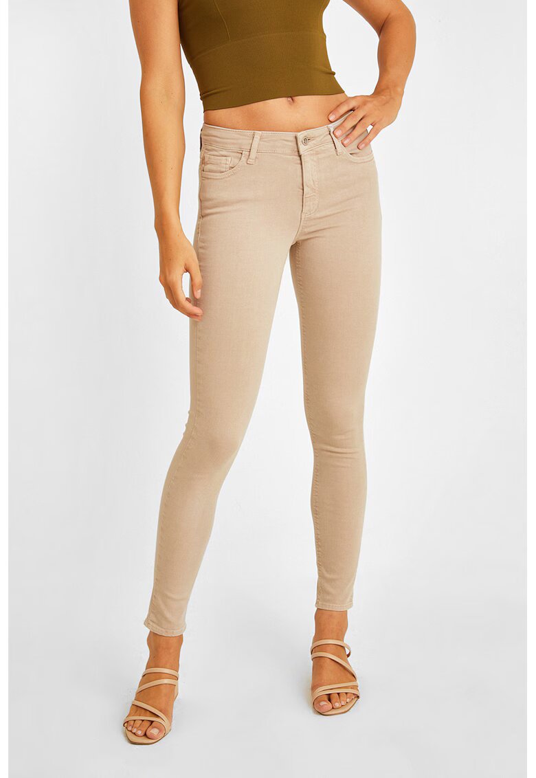 OXXO Blugi crop skinny cu talie medie - Maro nisip