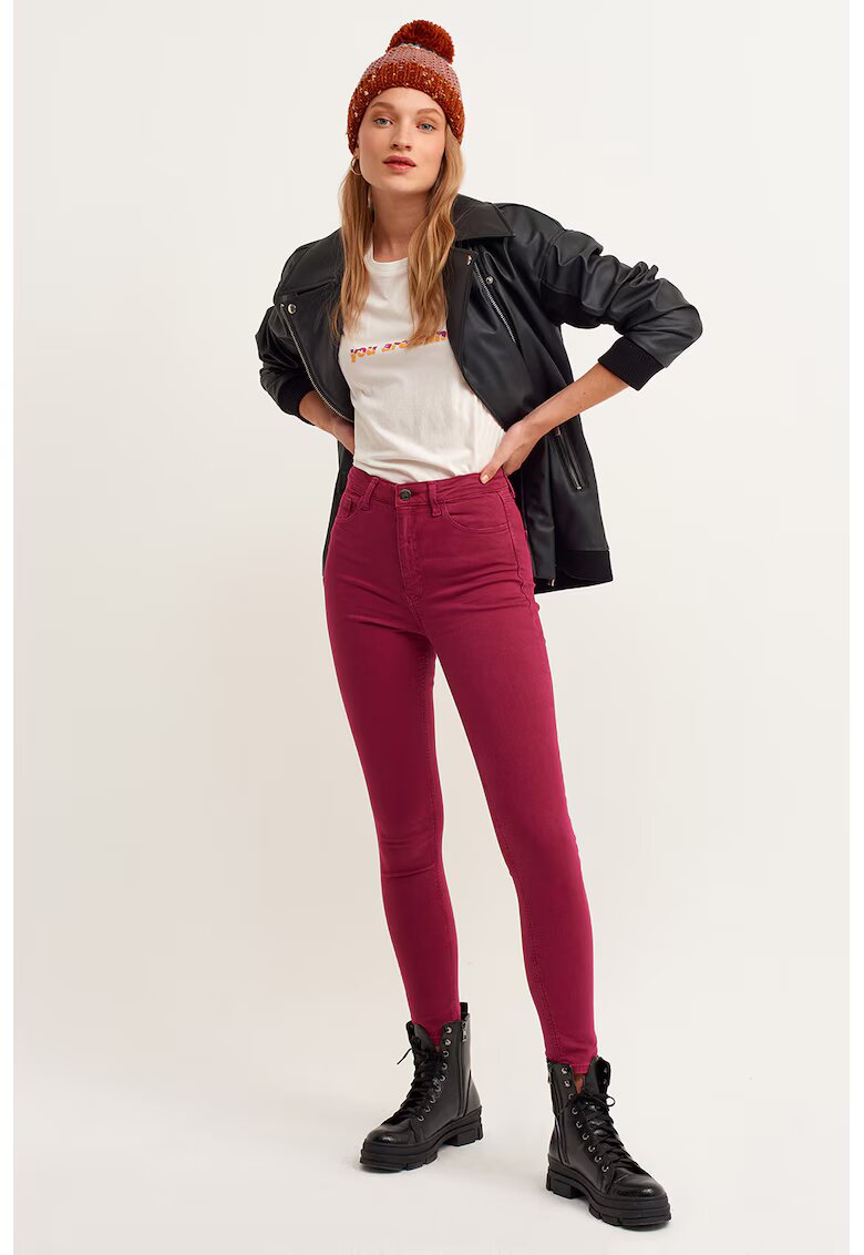 OXXO Blugi skinny cu talie inalta - Roz zmeuriu