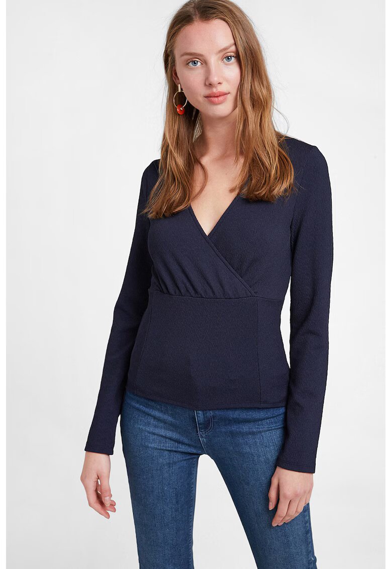 OXXO Bluza crop cu decolteu cache-coeur - Bleumarin
