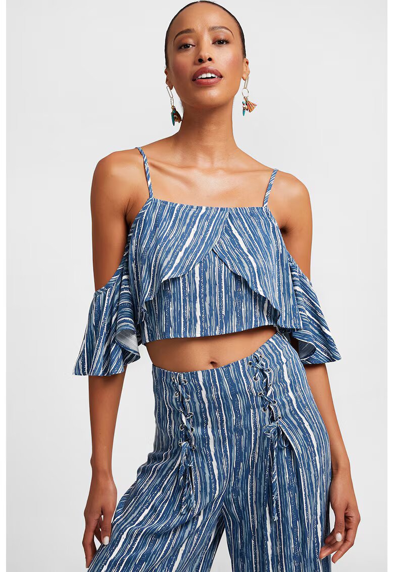 OXXO Bluza crop cu decupaje pe umeri - Alb/Albastru pastel