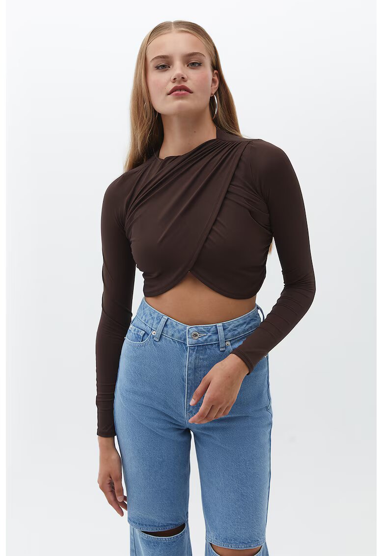 OXXO Bluza crop cu design drapat - Maro inchis