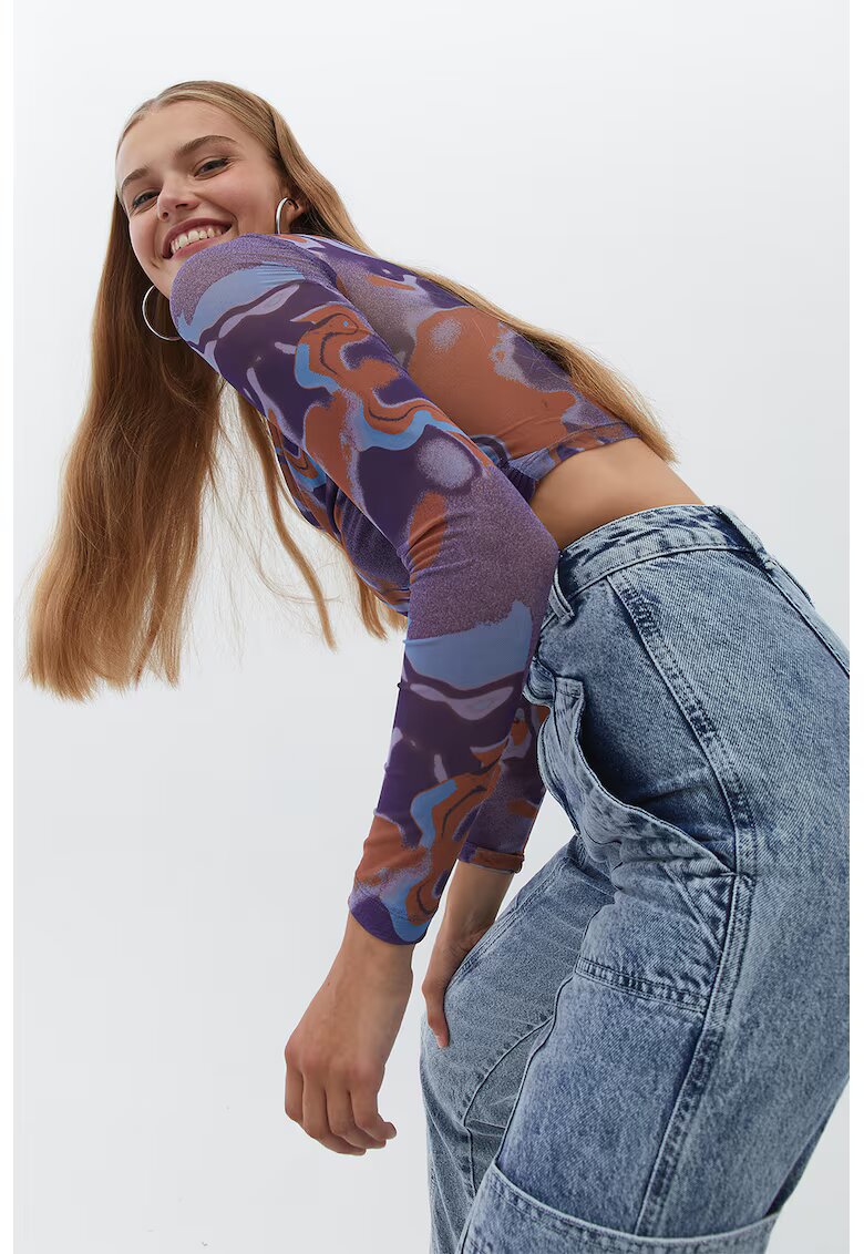 OXXO Bluza crop cu imprimeu abstract - Multicolor