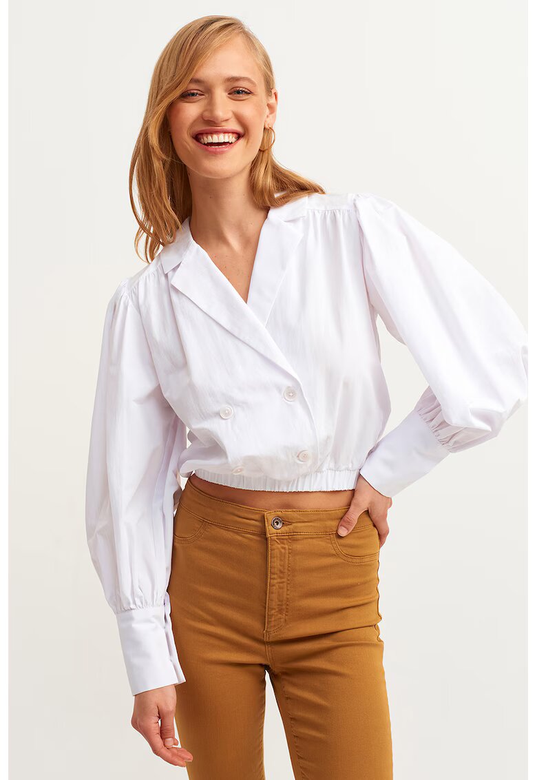 OXXO Bluza crop cu maneci bufante Popbuzgom - Alb optic