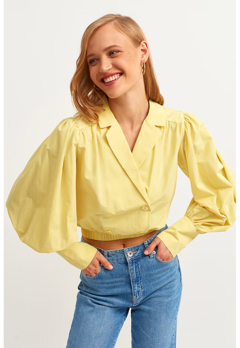 OXXO Bluza crop cu maneci bufante Popbuzgom - Galben pai