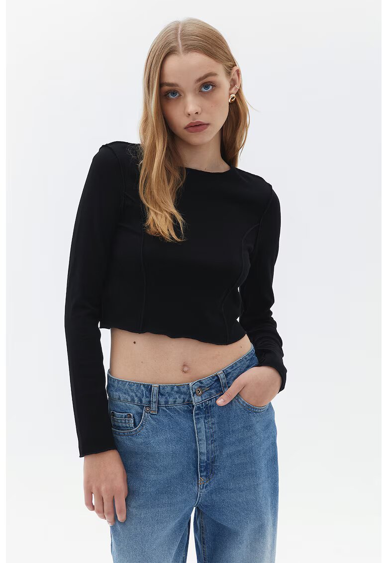 OXXO Bluza crop cu maneci lungi - Negru