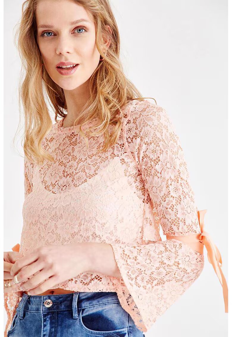 OXXO Bluza crop cu model floral - Roz pal