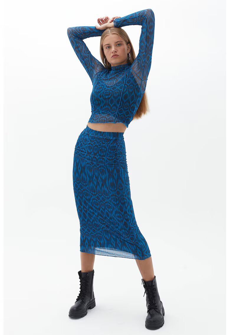 OXXO Bluza crop cu model geometric - Albastru inchis/Negru stins