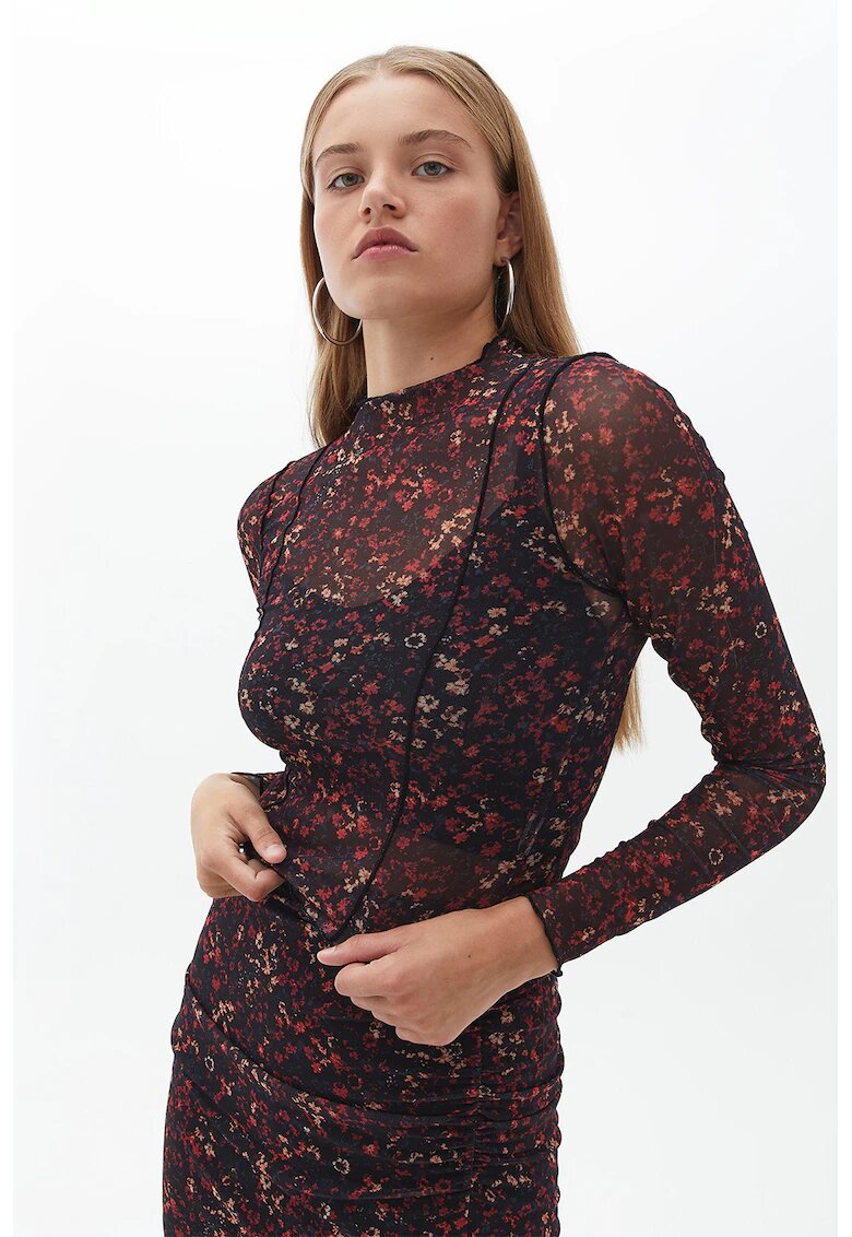 OXXO Bluza crop cu model geometric - Negru stins/Rosu stins