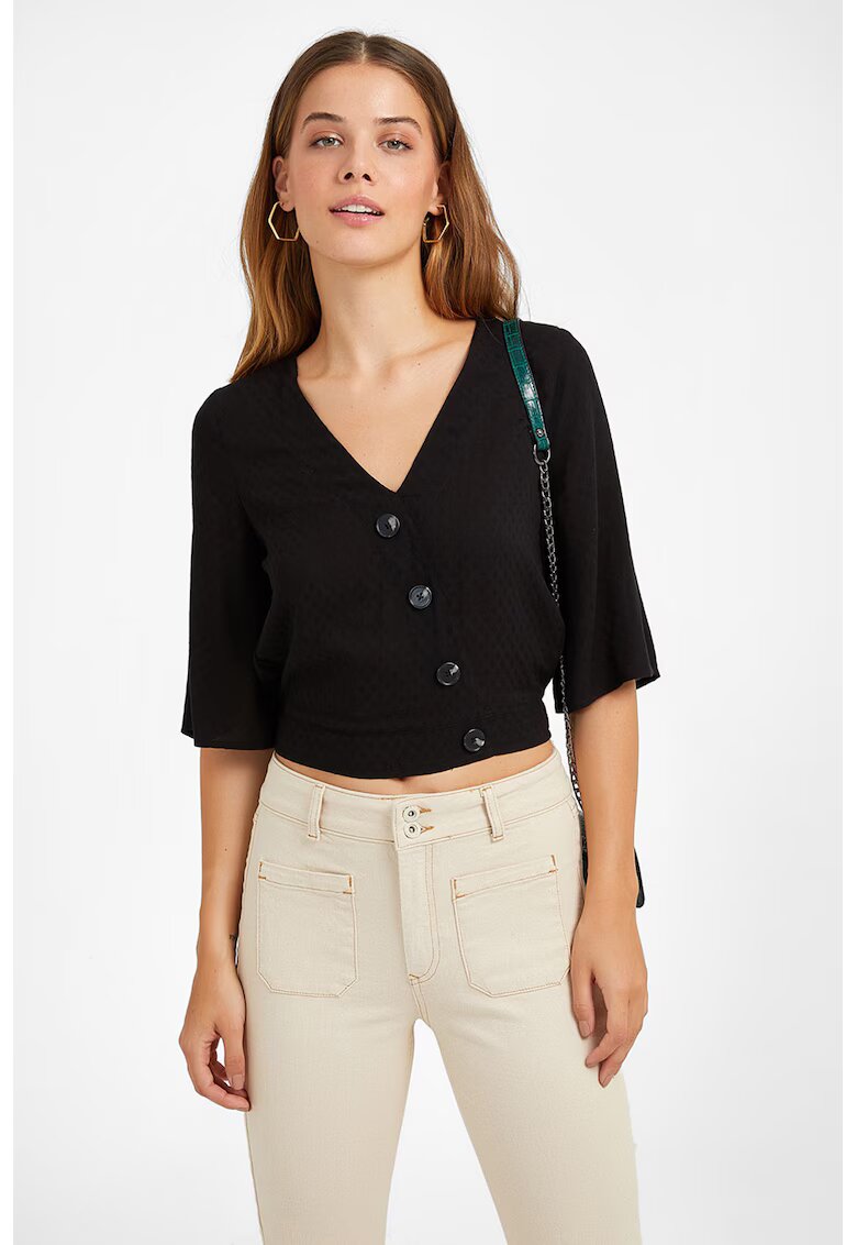 OXXO Bluza crop cu nasturi asimetrici - Negru