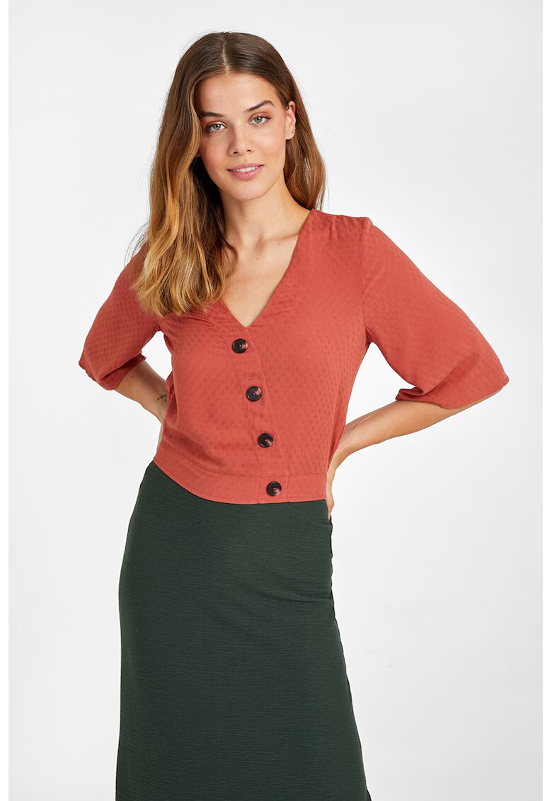 OXXO Bluza crop cu nasturi asimetrici - Rosu stins