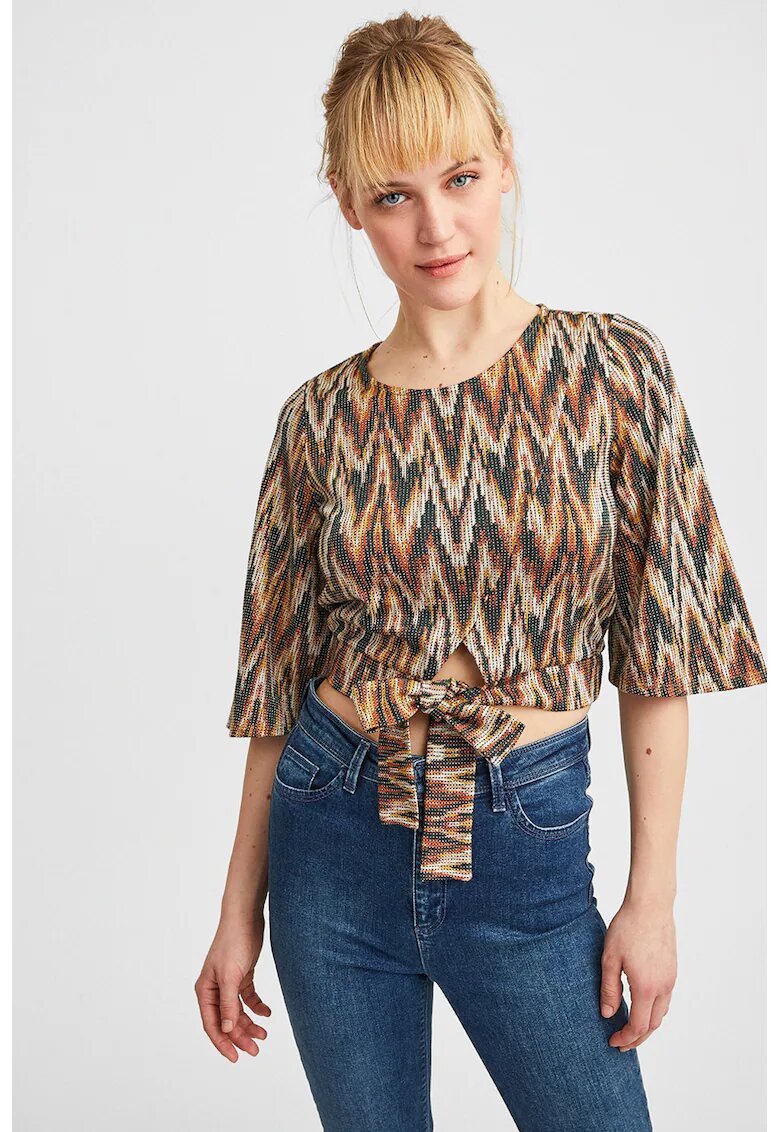 OXXO Bluza crop cu prindere la terminatie - Portocaliu/Alb murdar/Bleumarin