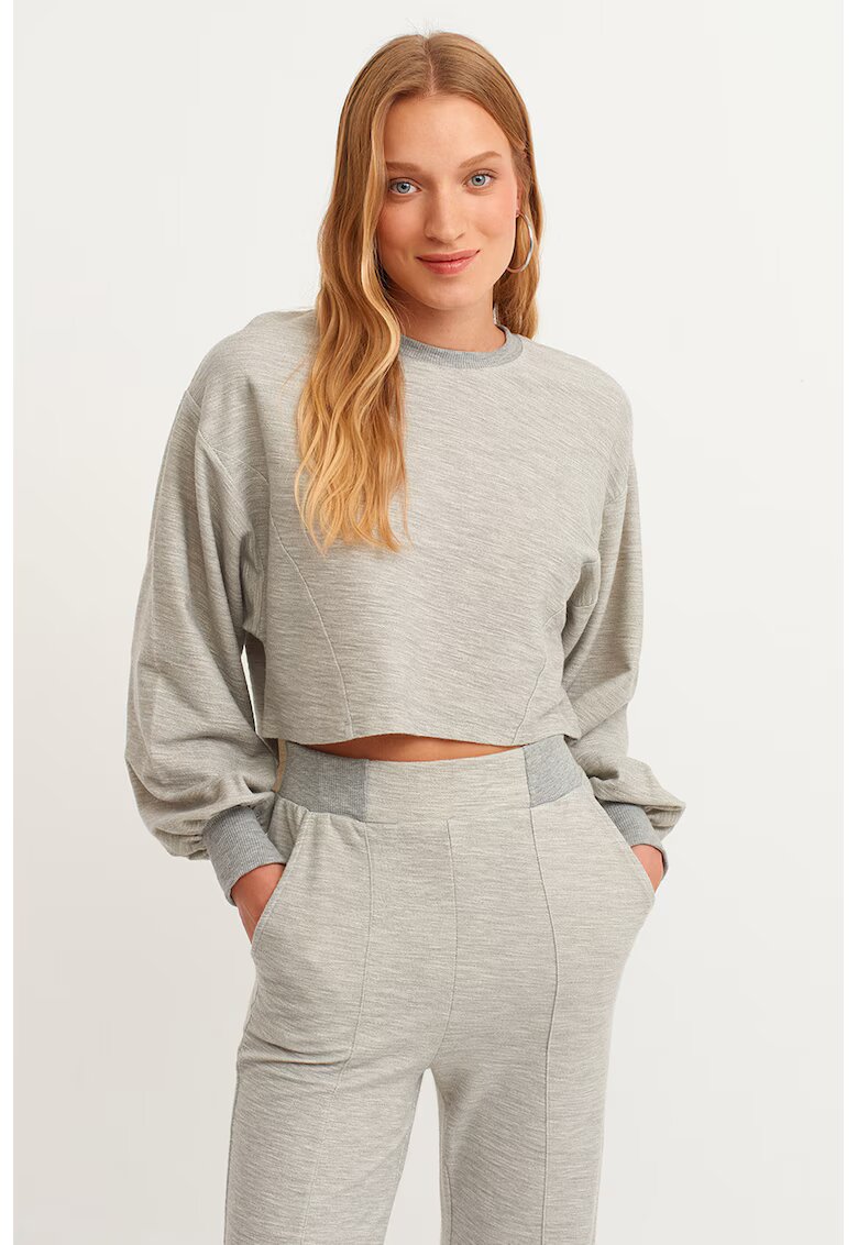 OXXO Bluza crop de trening cu maneci bufante Boskesnew - Gri melange
