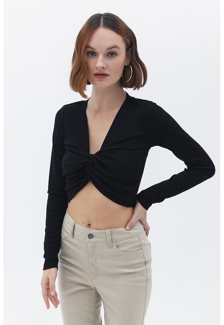 OXXO Bluza crop din amestec de lyocell cu nod frontal - Negru