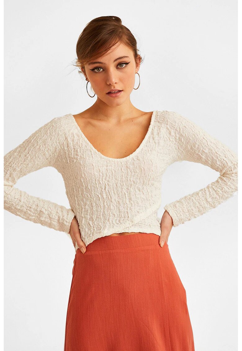 OXXO Bluza crop texturata cu decolteu amplu - Alb murdar