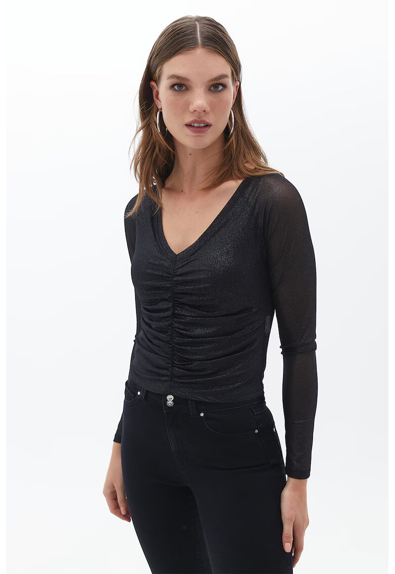 OXXO Bluza cu decolteu in V si model drapat - Negru