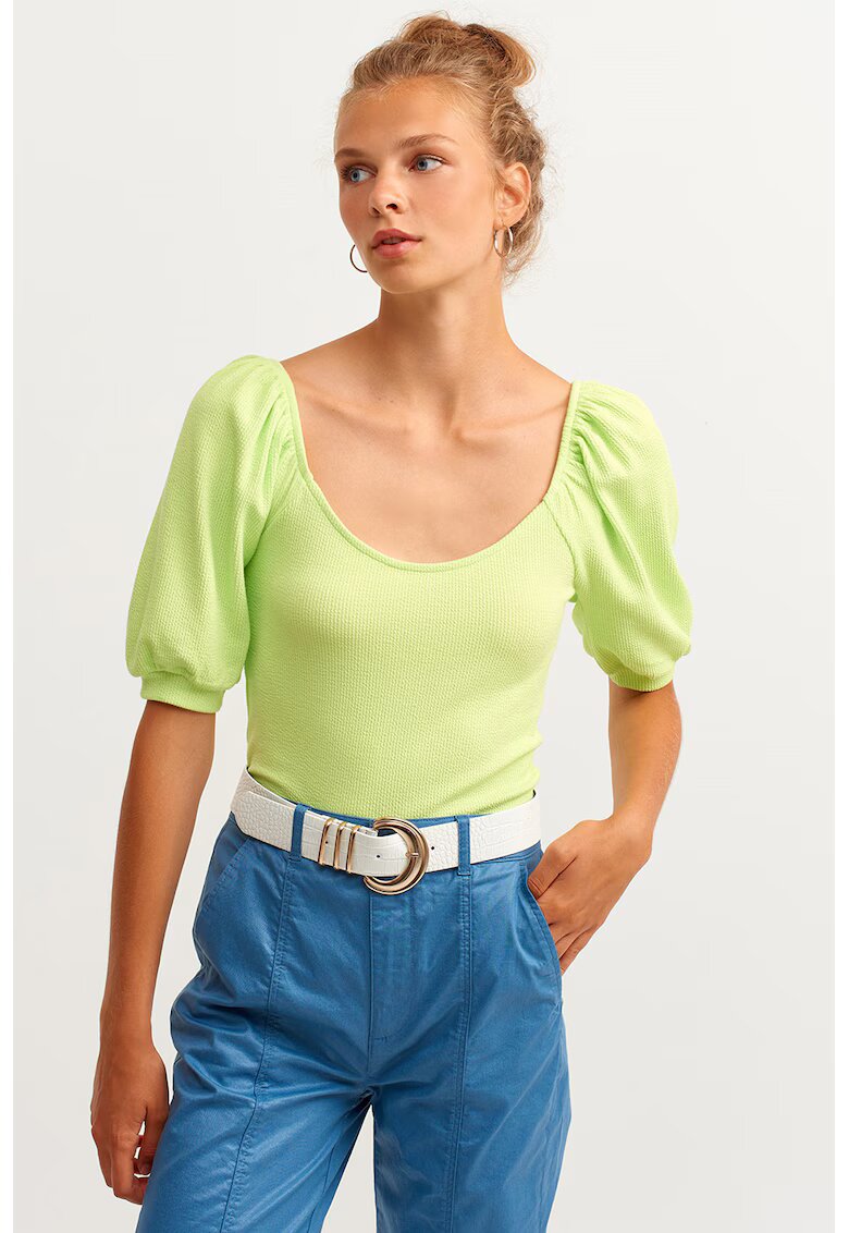 OXXO Bluza cu maneci scurte si decolteu rotund - Verde fistic