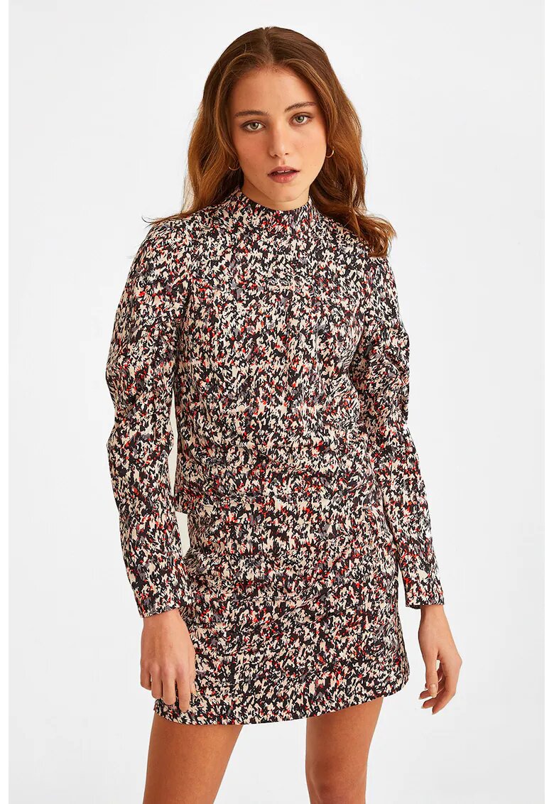 OXXO Bluza cu model si guler scurt - Negru/Rosu vermillion/Crem