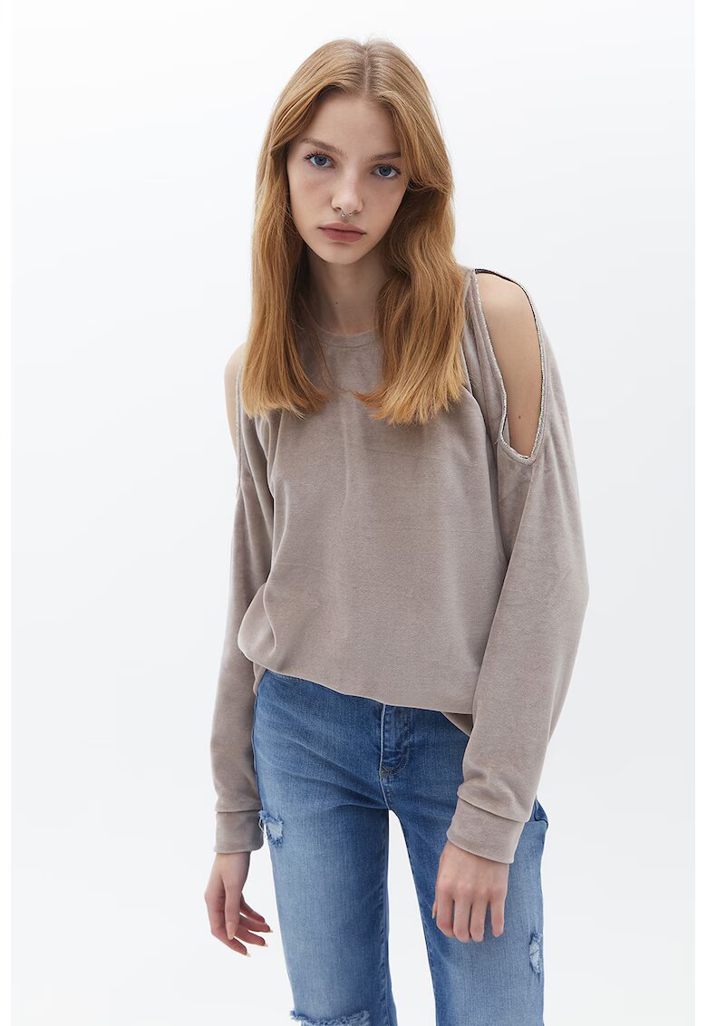OXXO Bluza de trening cu umeri decupati - Maro taupe