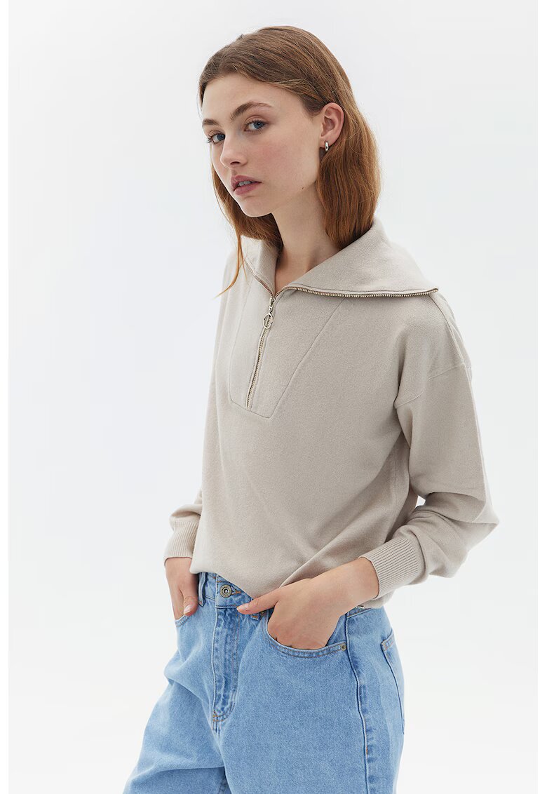 OXXO Bluza de trening lejera cu fermoar - Maro taupe
