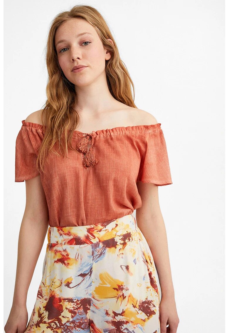 OXXO Bluza din bumbac cu decolteu pe umeri - Coral