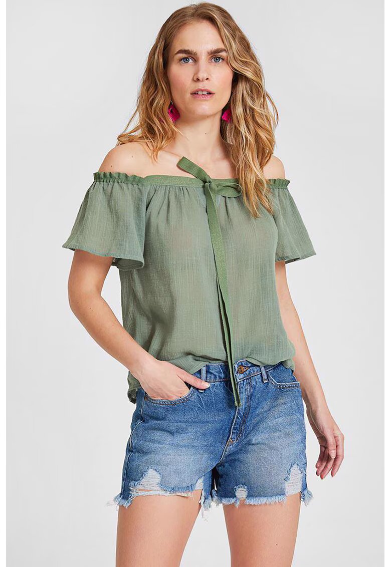 OXXO Bluza din bumbac cu decupaj pe umeri - Verde sparanghel